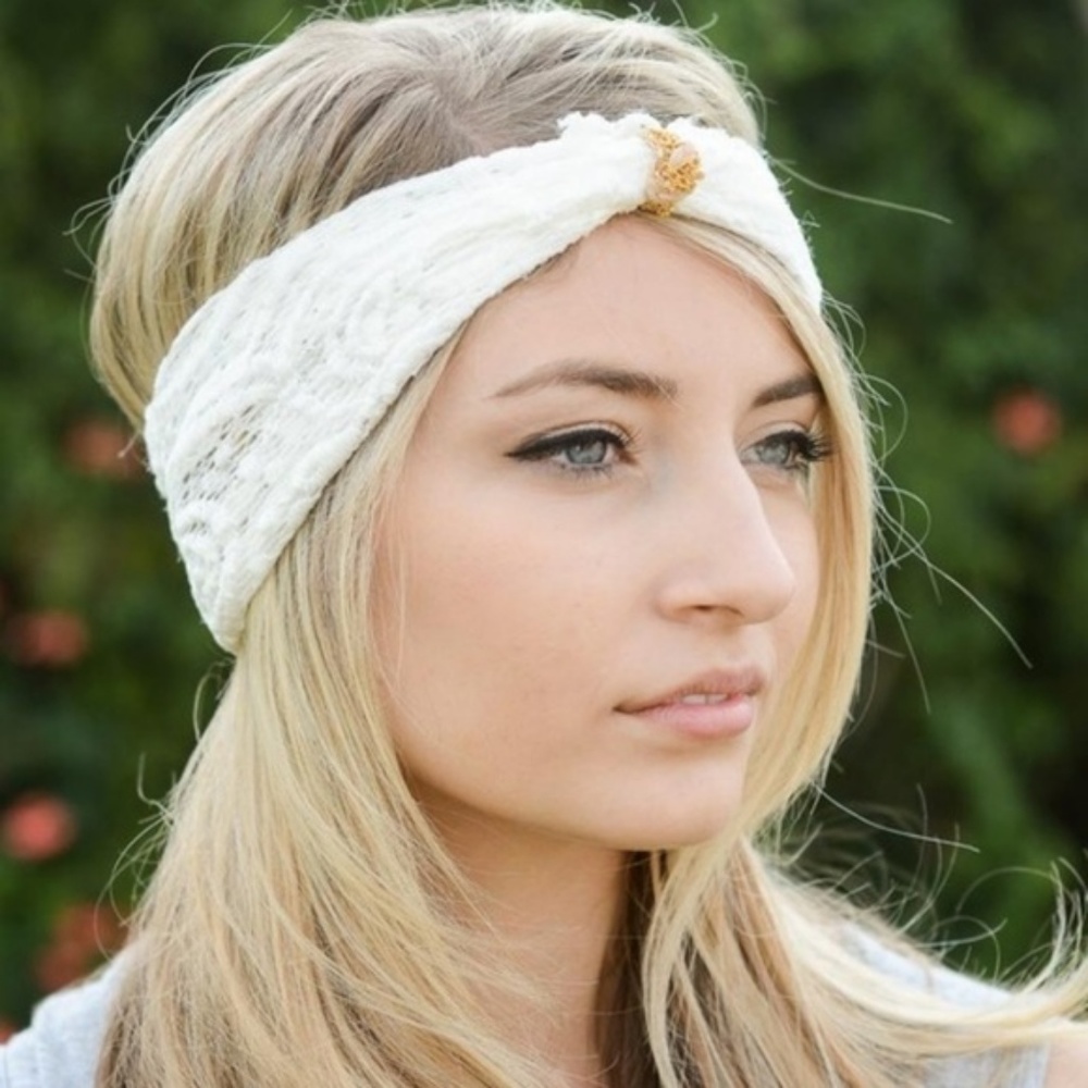 White Knot Turban Elegant Lace Headband